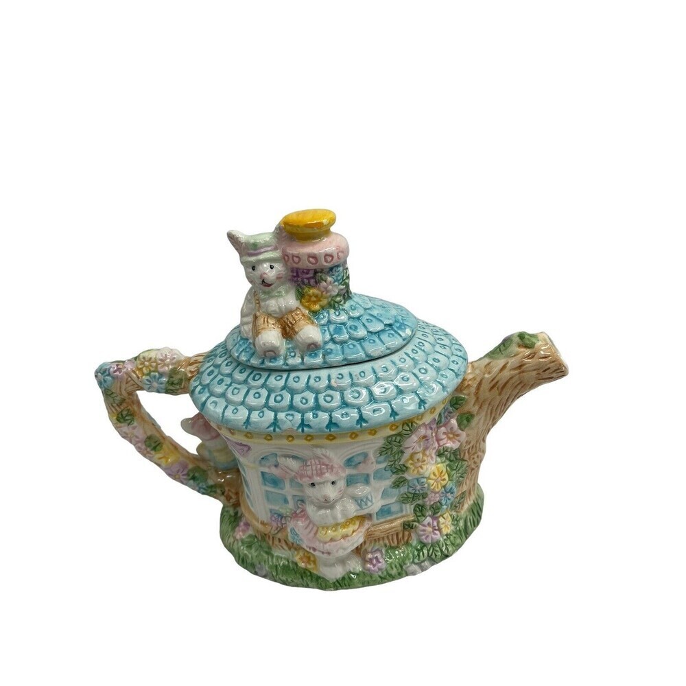 1994 Mercuries Ceramic Teapot Bunnies 8.2" x 4.2" x 6.3"